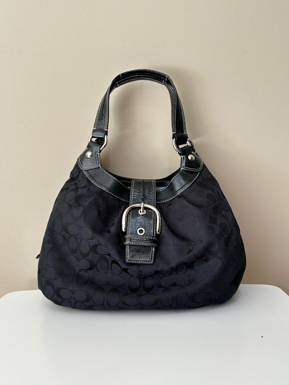 Vintage Coach Large Lynn Soho Black Signature C Canvas Hobo Bag F15083 Y2K